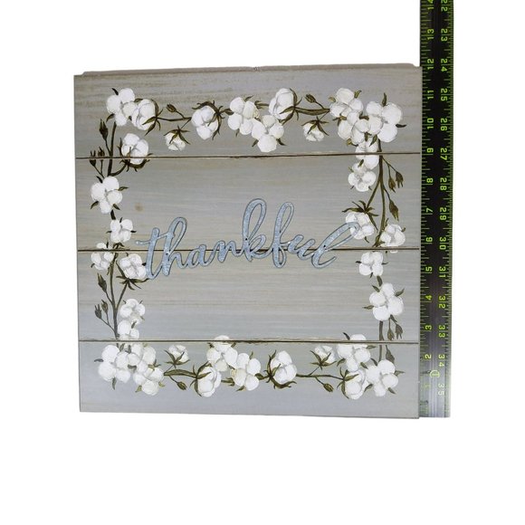 Burton & Burton "Thankful" Wall Hanging Decor Weathered Wood Floral Approx 11"x1 - Picture 2 of 3